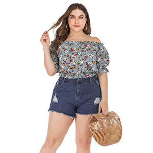 Sexy shoulder strapless top women Grey blue